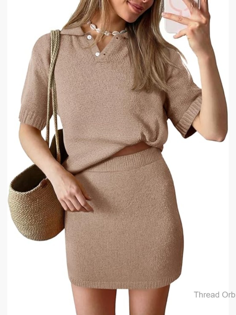 Lightweight Knit Polo Mini Skirt Set Slim Fit Summer Lounge Outfit